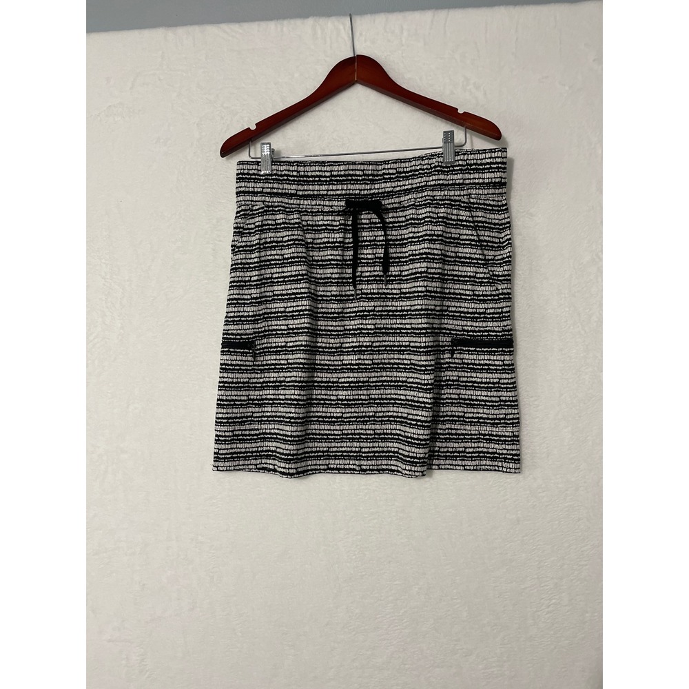 T by Talbots Women Large Black White Striped Active Skirt Drawstring Pockets